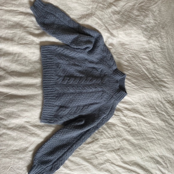 Sunday Best blue mock neck Alpaca/wool crop knit sweater - Picture 2 of 9